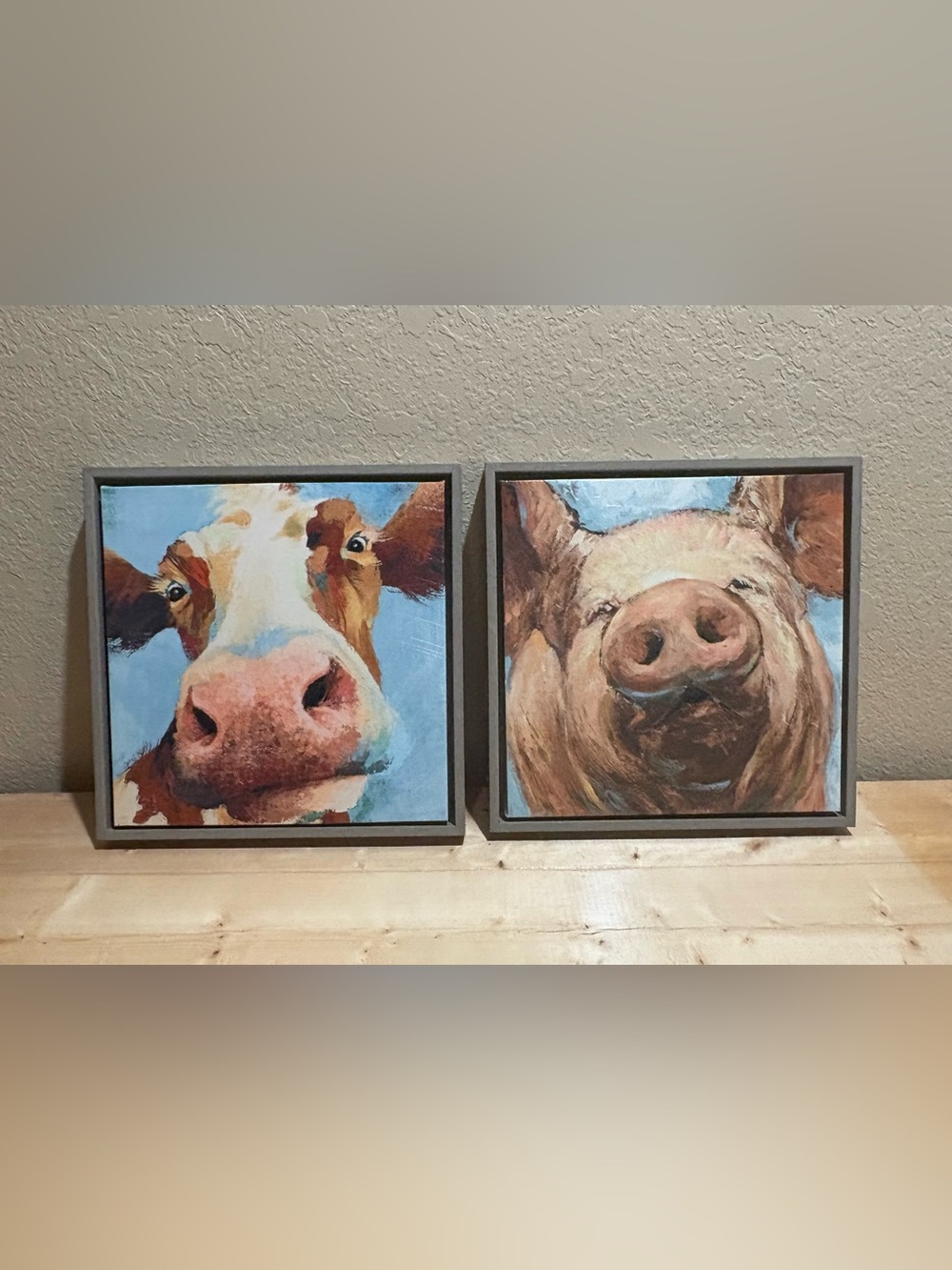 Farm Animal Canvas Wall Art Set - Cow & Pig